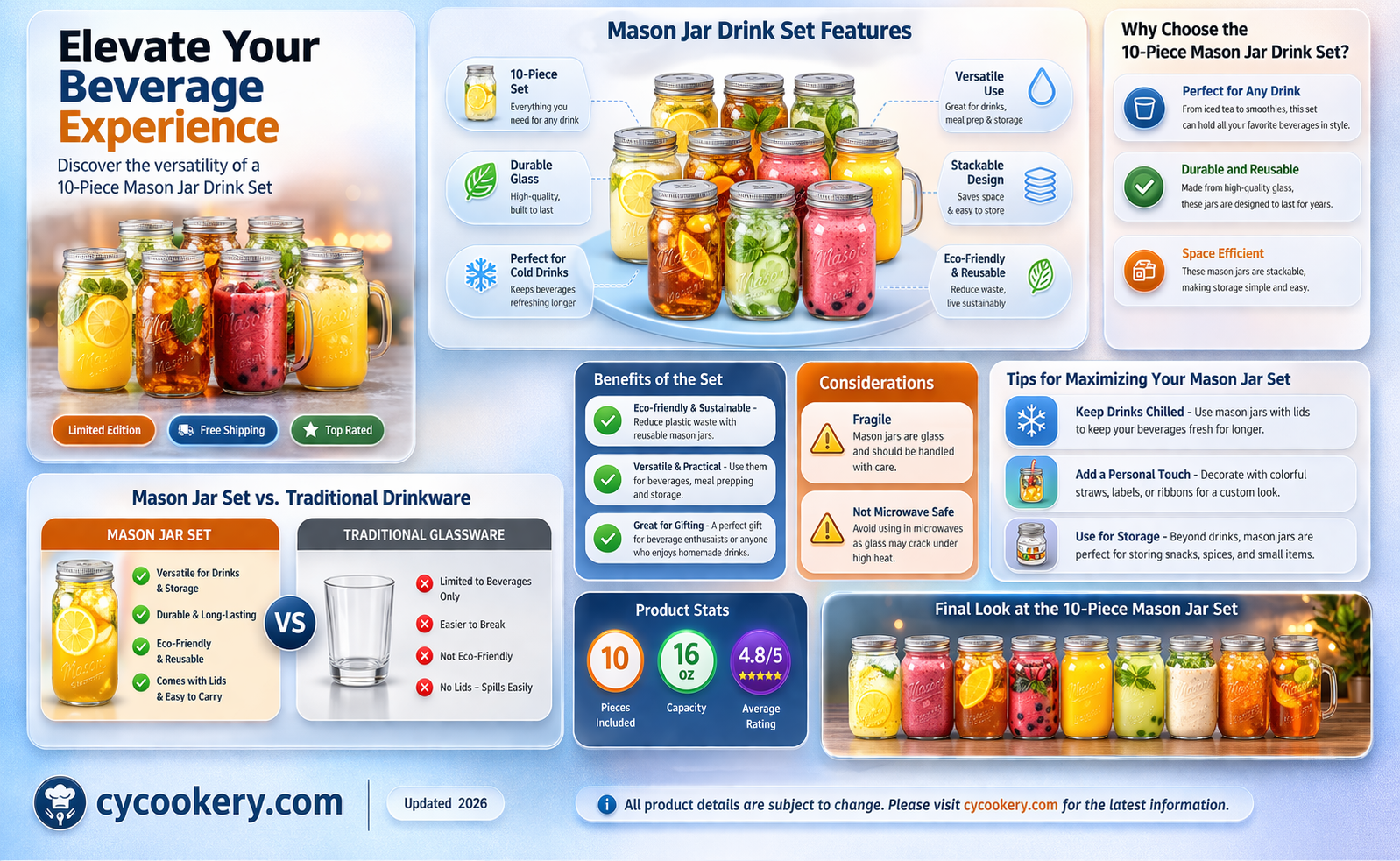 10 piece mason jar drink set