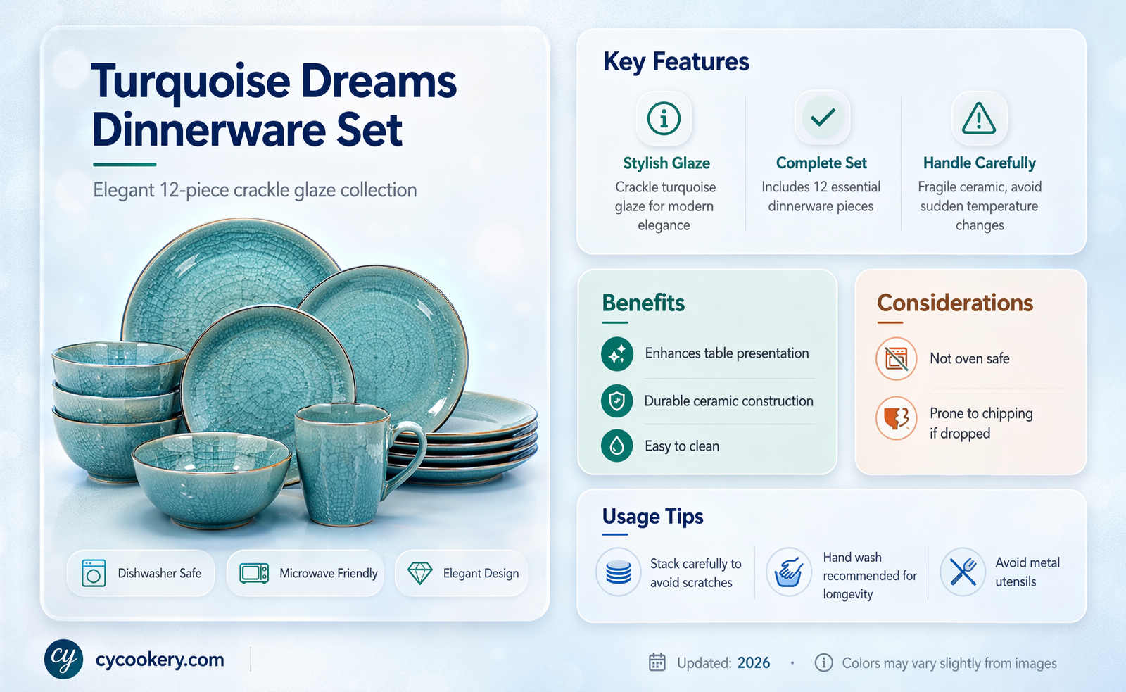 12 piece dinnerware set crackle glaze finish turquoise