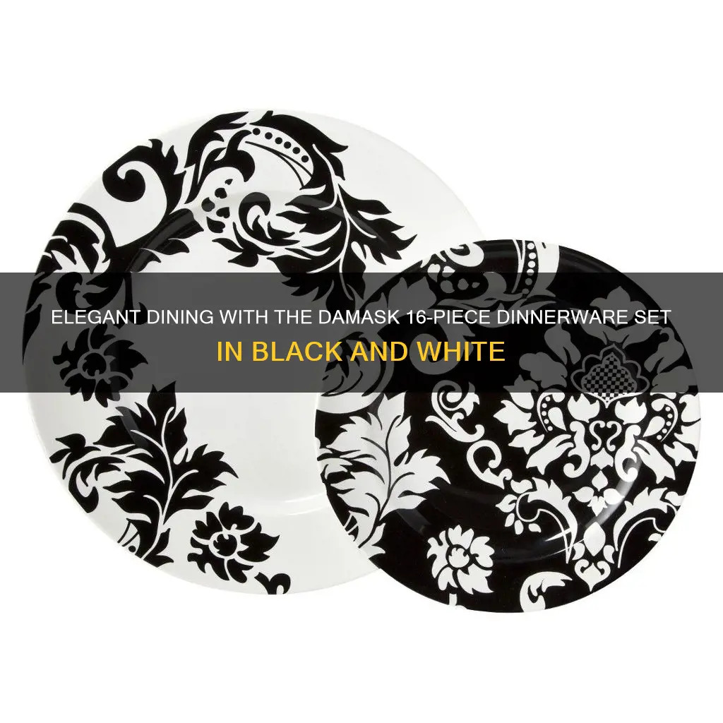 damask 16 pc dinnerware set black white