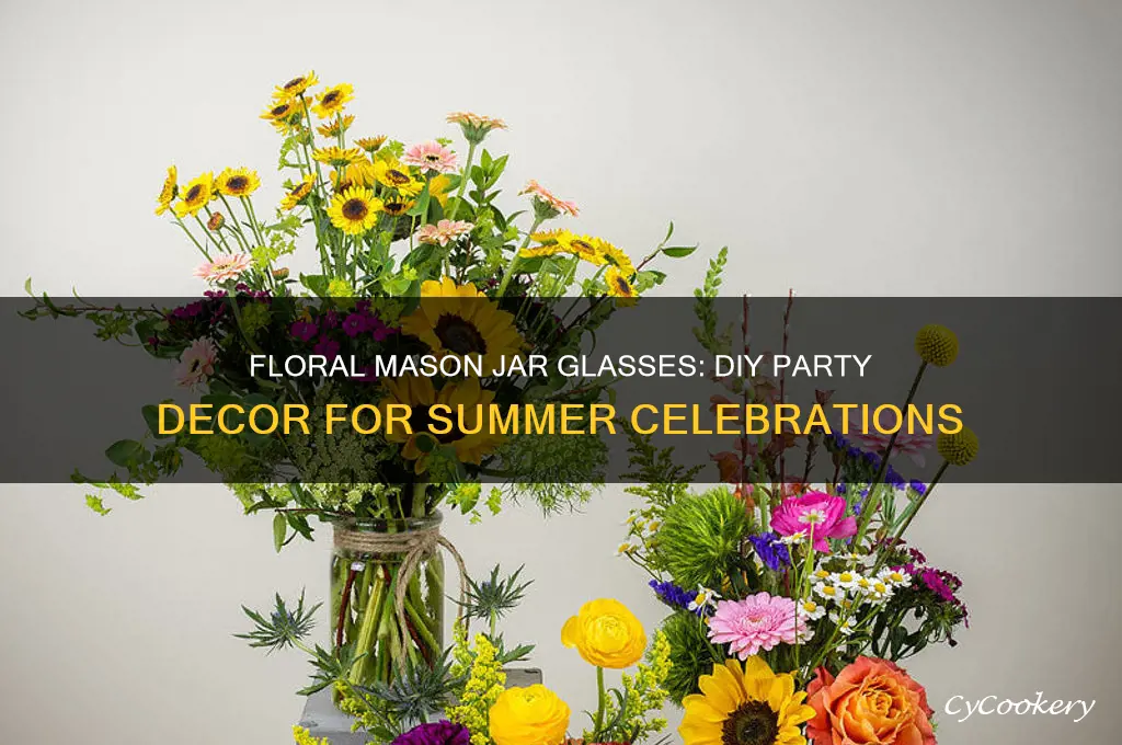 decorate mason jars drinking glasses with flowers for party