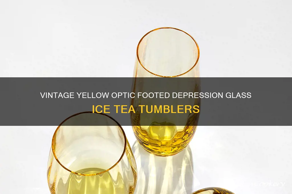 depression glass optic footed ice tea tumblers yellow foot optic