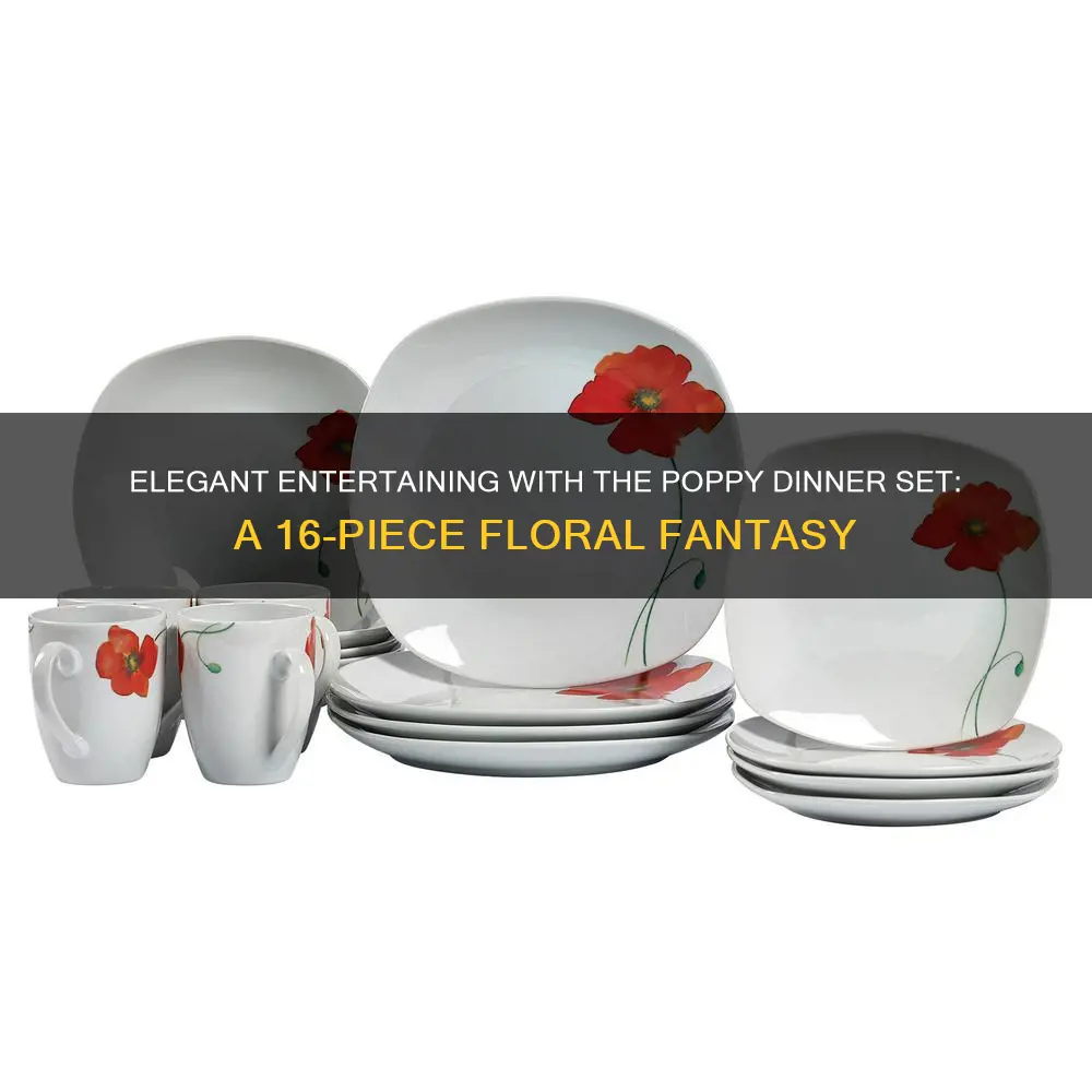 dinner set 16-piece white and floral patten dinnerware set poppy