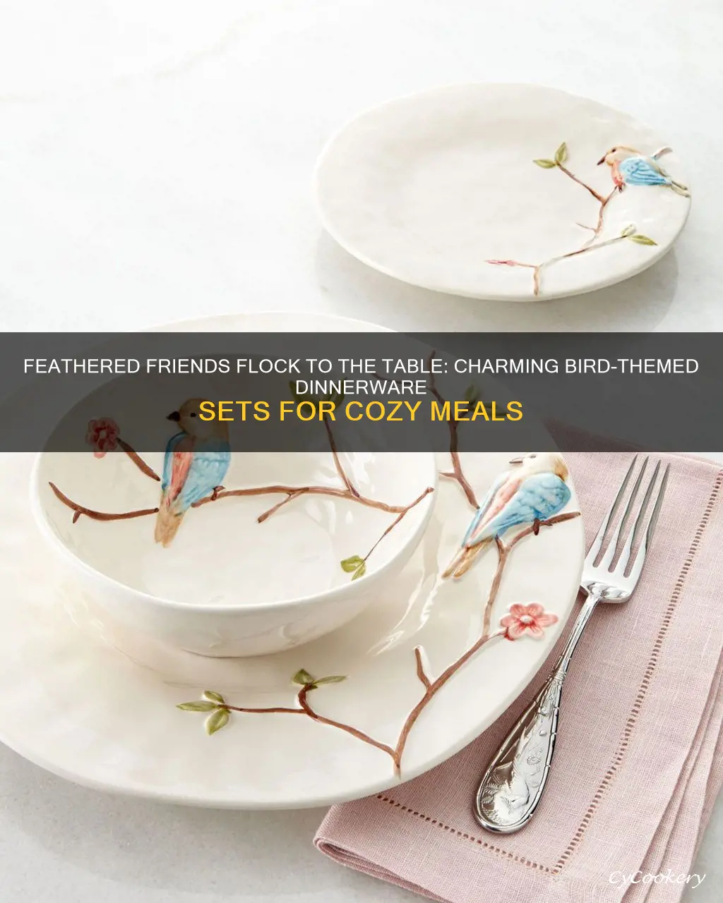 dinnerware set for 4 or 8 with a bird desihn