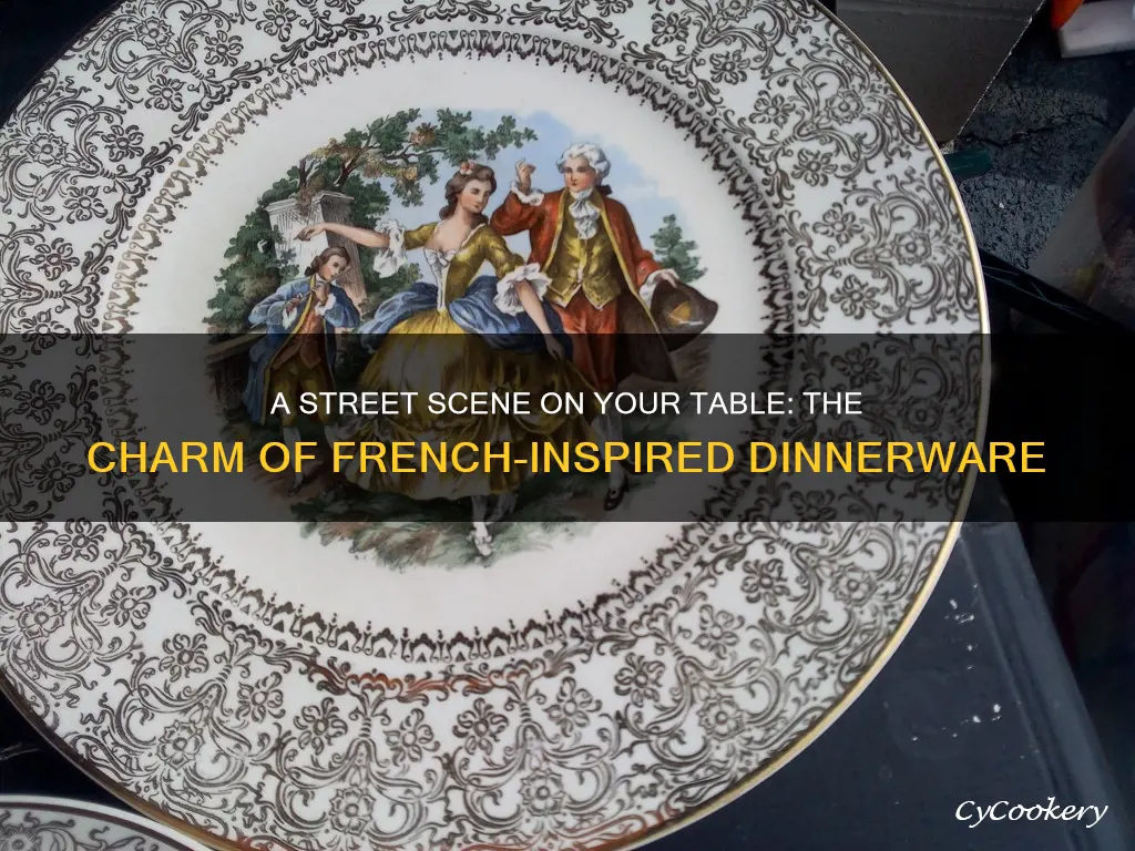 dinnerware set with french street scene