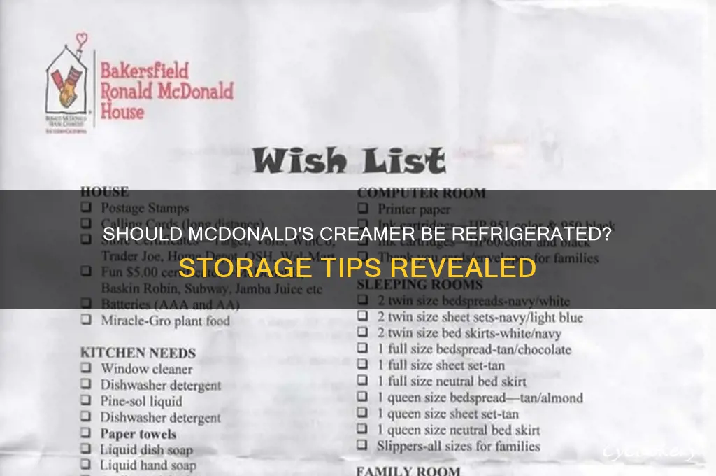 do you have to refrigerate mcdonalds creamer