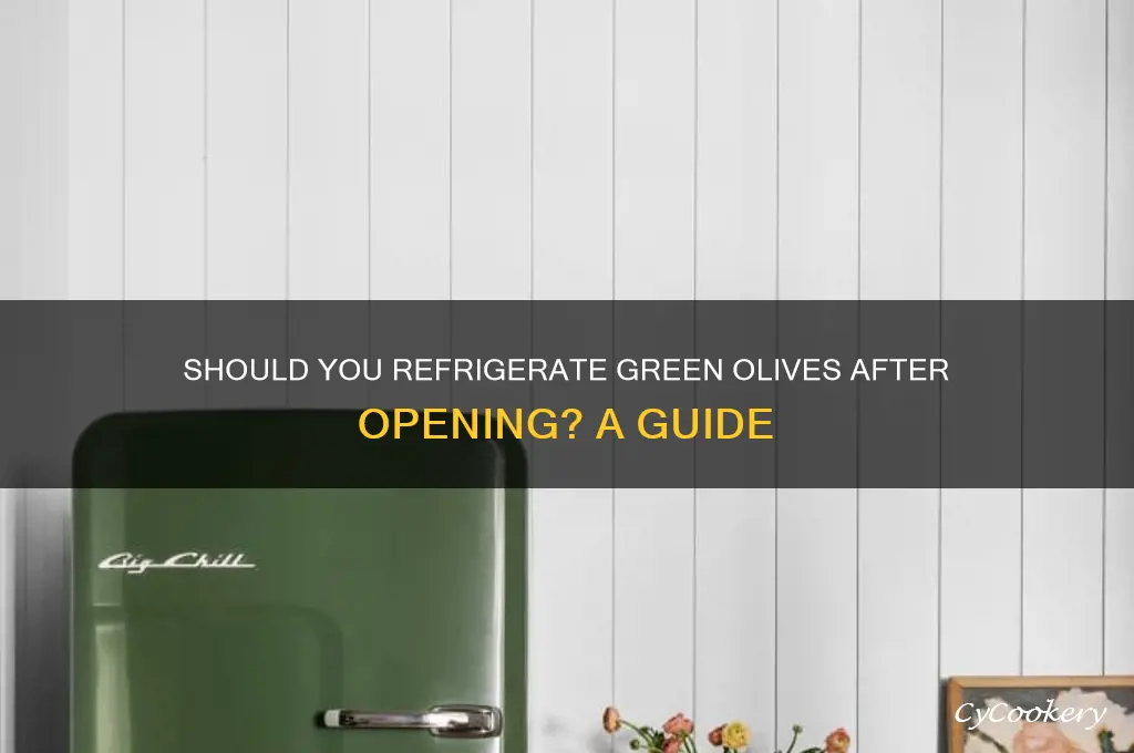 does green olives have to be refrigerated after opening