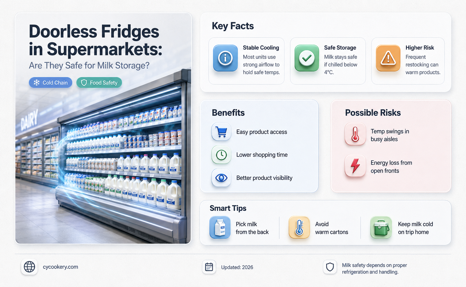 are doorless refrigerators cold enough for milk supermarket