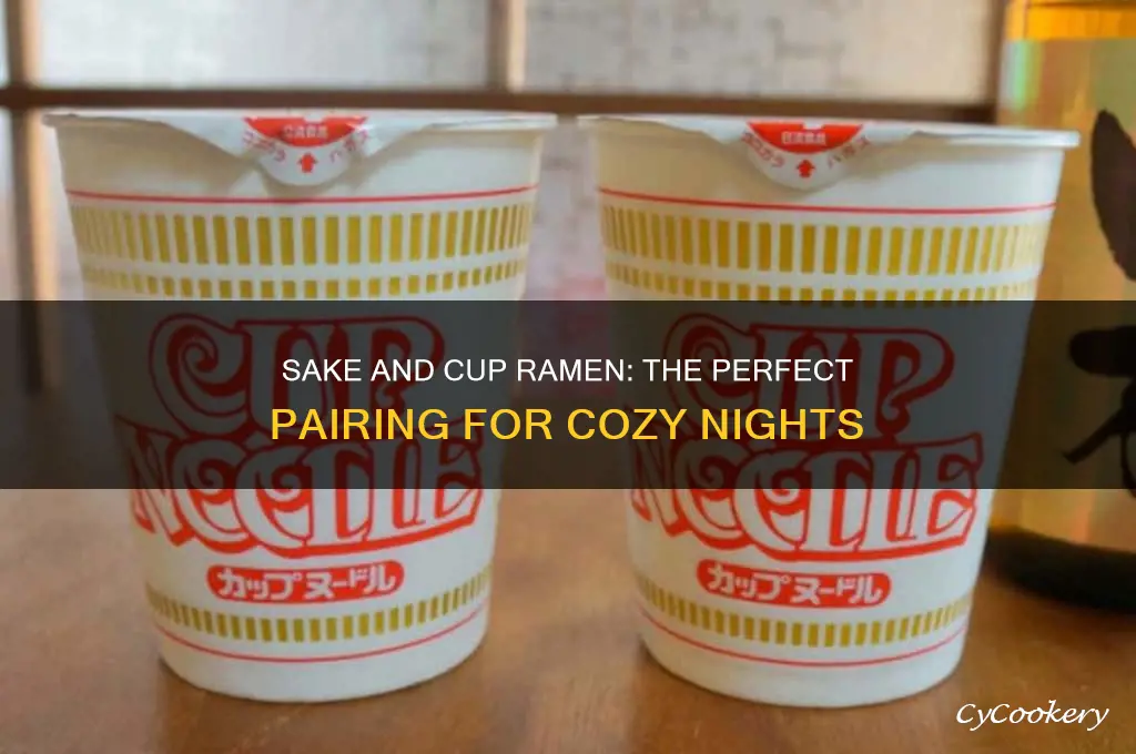 drinking sake with cup ramen