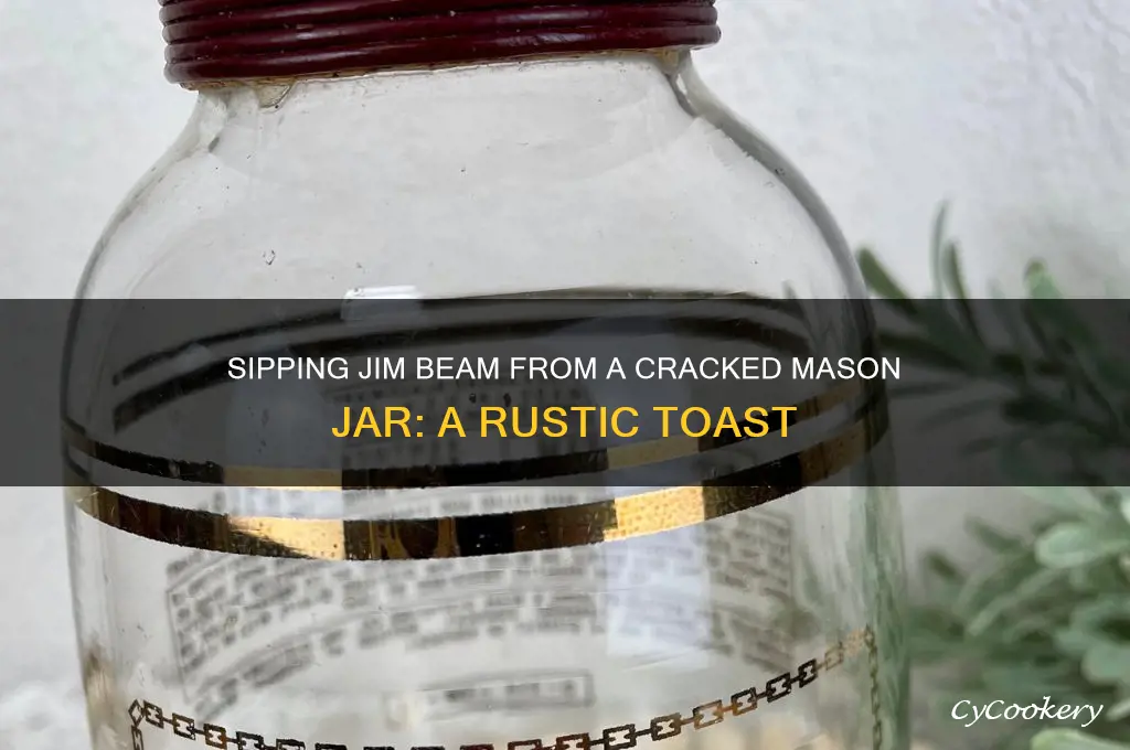drinks jim beam from a broken mason jar