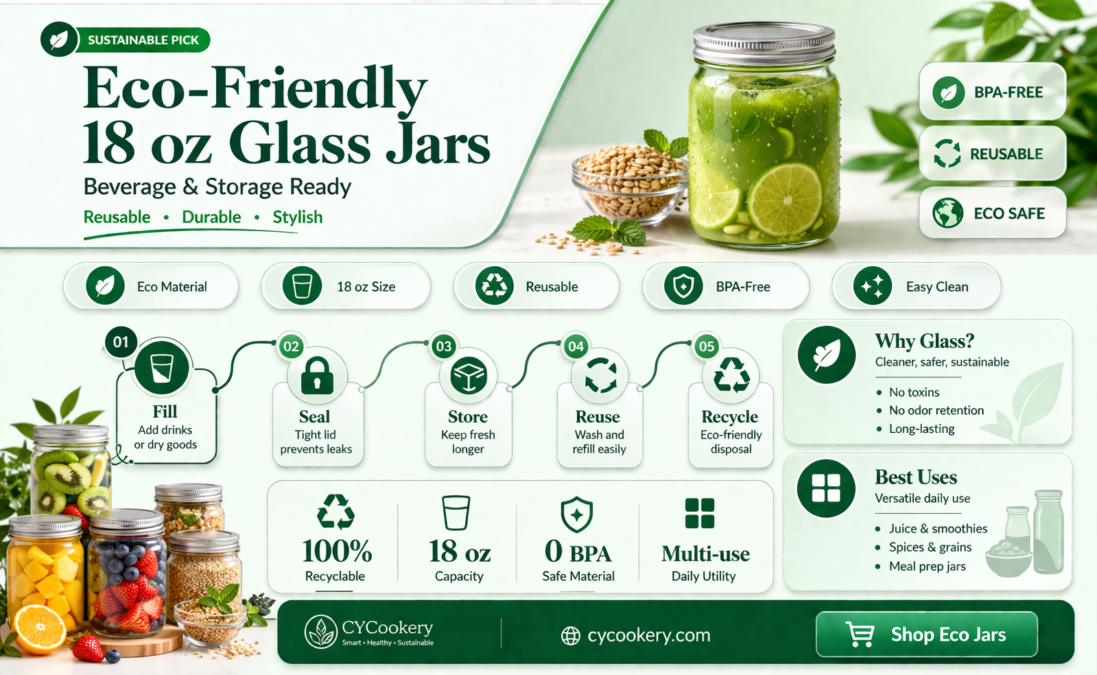 18 oz glass drinking jars with lids
