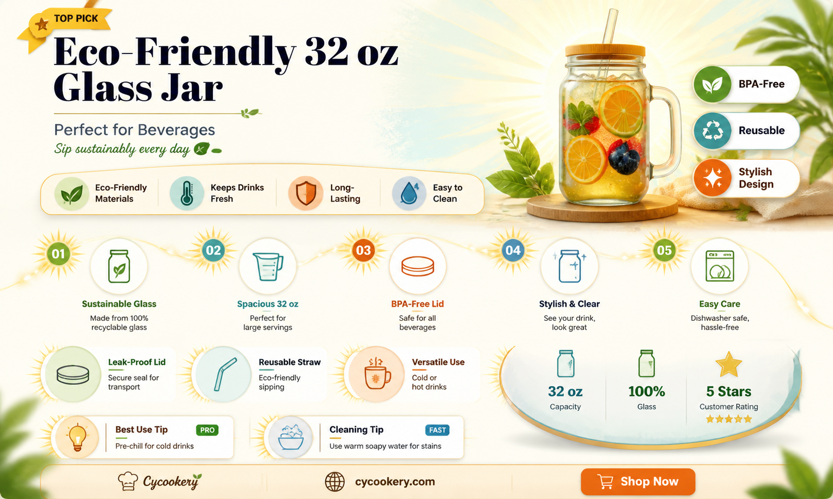 32 oz glass drinking jar