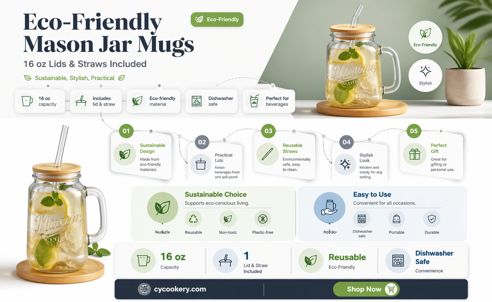 16 oz drinking mason jars mugs with lid and straw