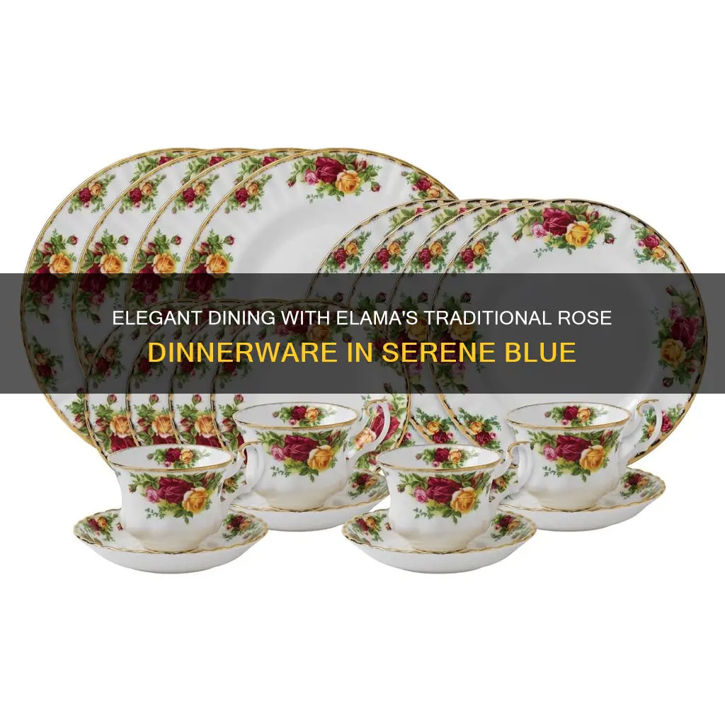 elama 16 piece traditional rose dinnerware set blue