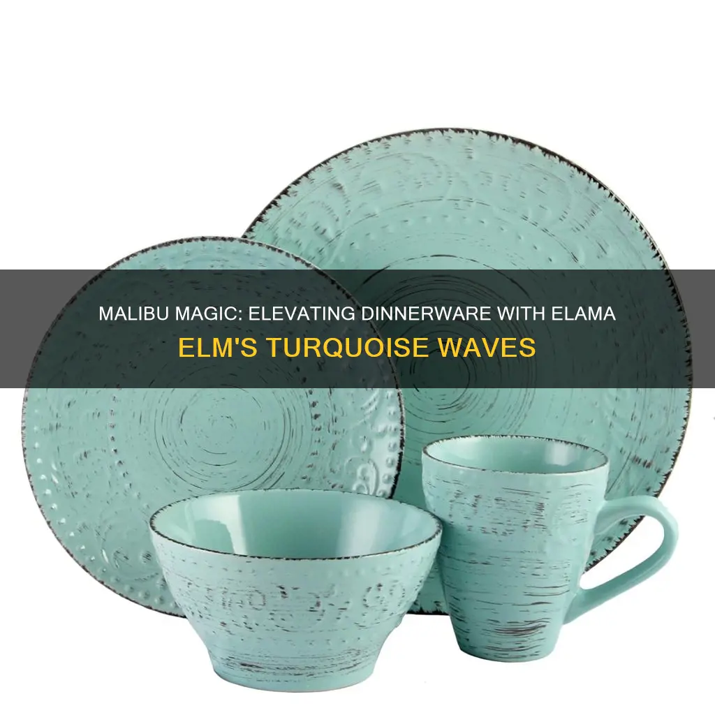 elama elm malibu waves 16-piece dinnerware set in turquoise