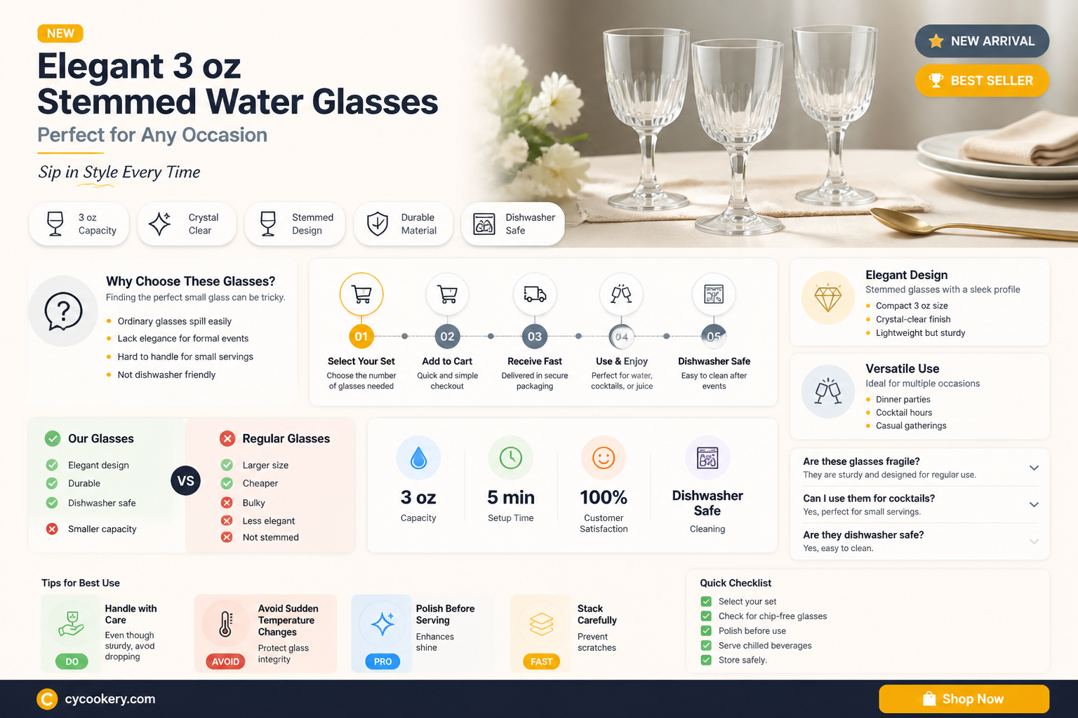 3 oz water glasses with stem