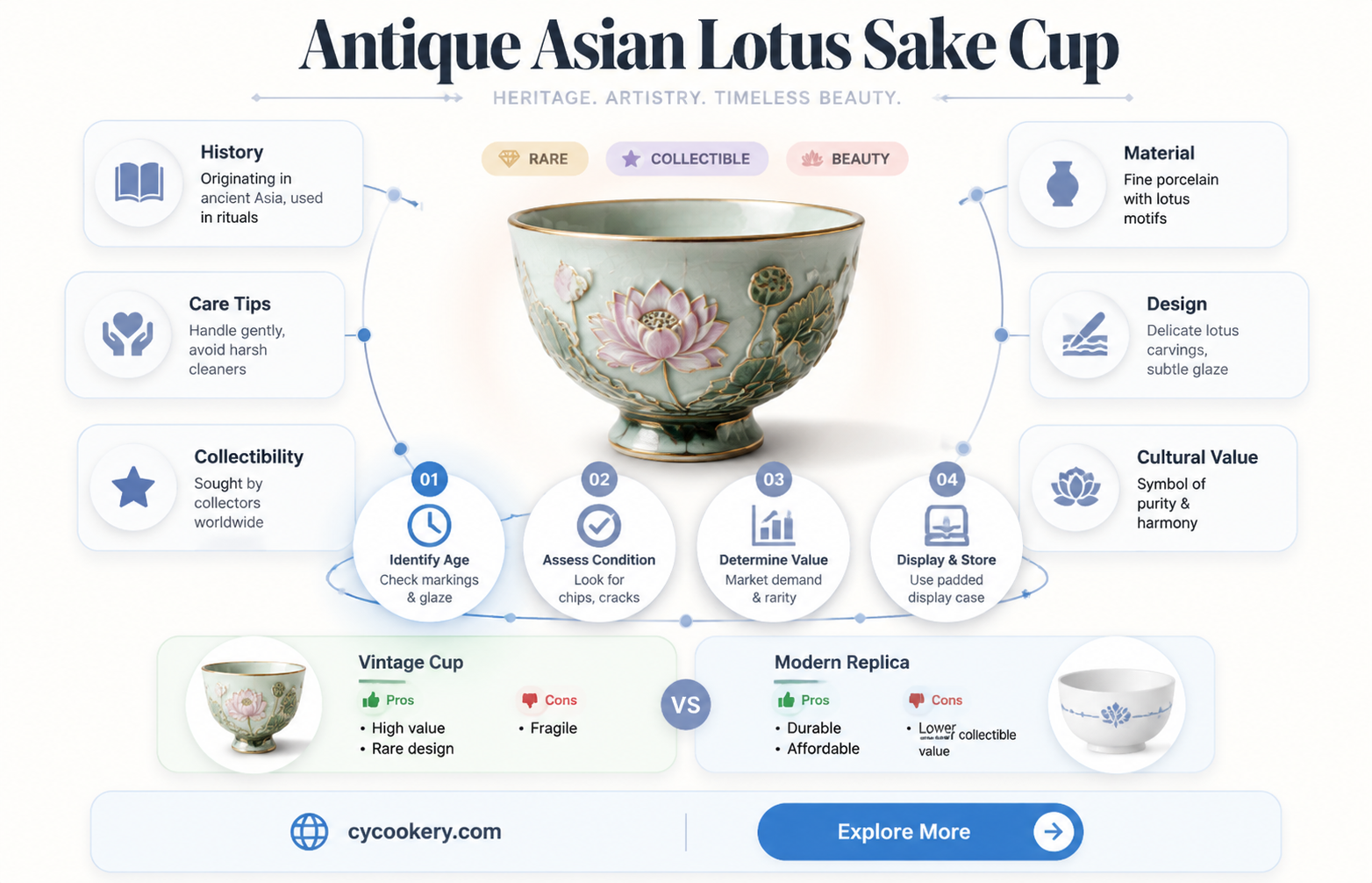 antique asian lotus sake cup