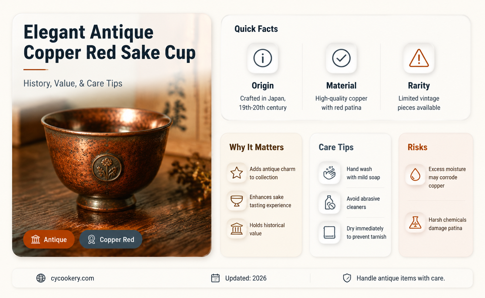 antique copper red sake cup