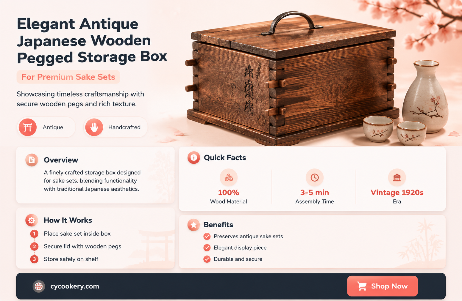 antique japanese wooden peged storage box for sake set