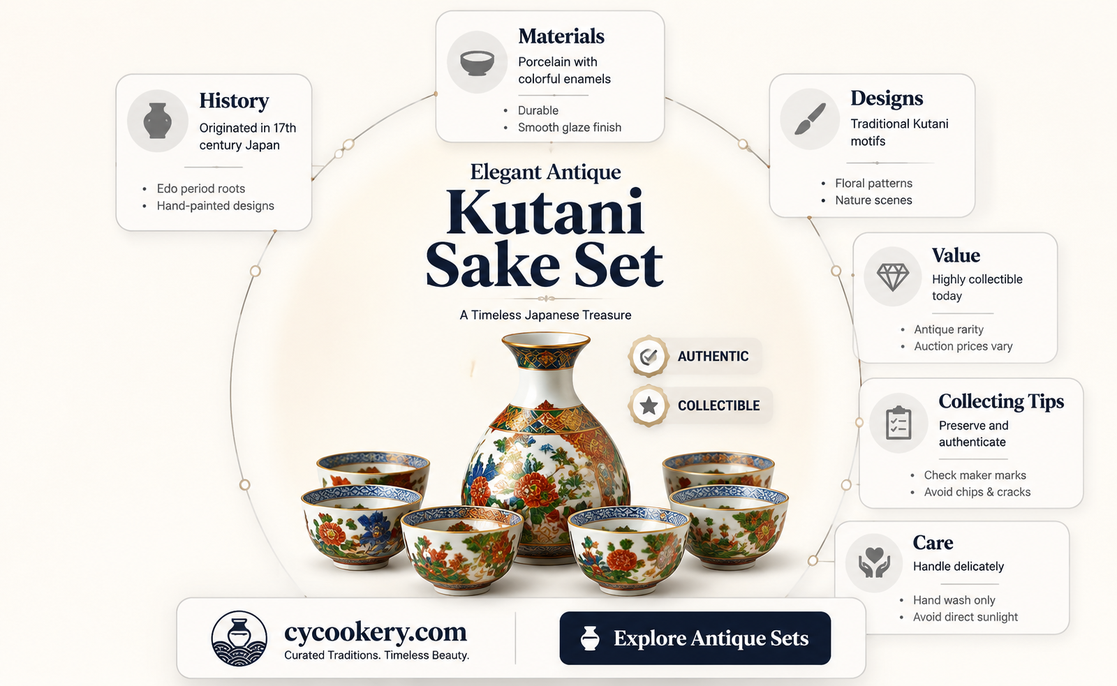 antique kutani sake set