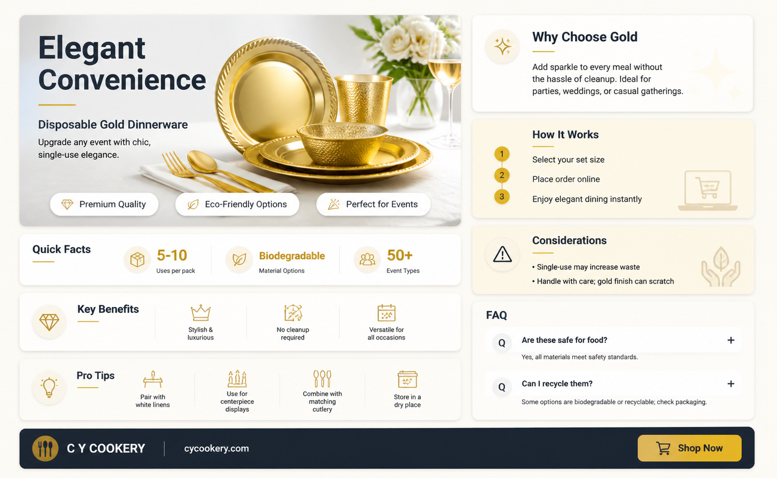 350 piece disposable gold dinnerware set