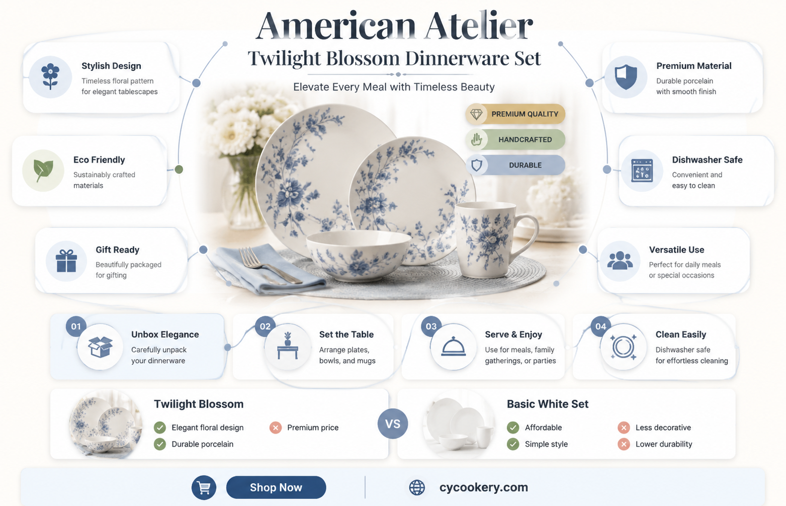 american atelier twilight blossom dinnerware set