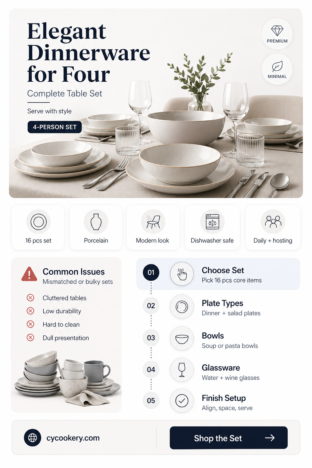 16 piece dinnerware set service for 4