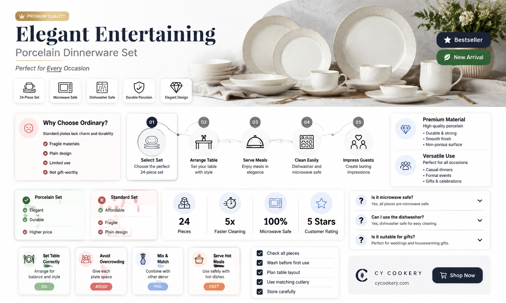 50 pcs set porcelain dinnerware