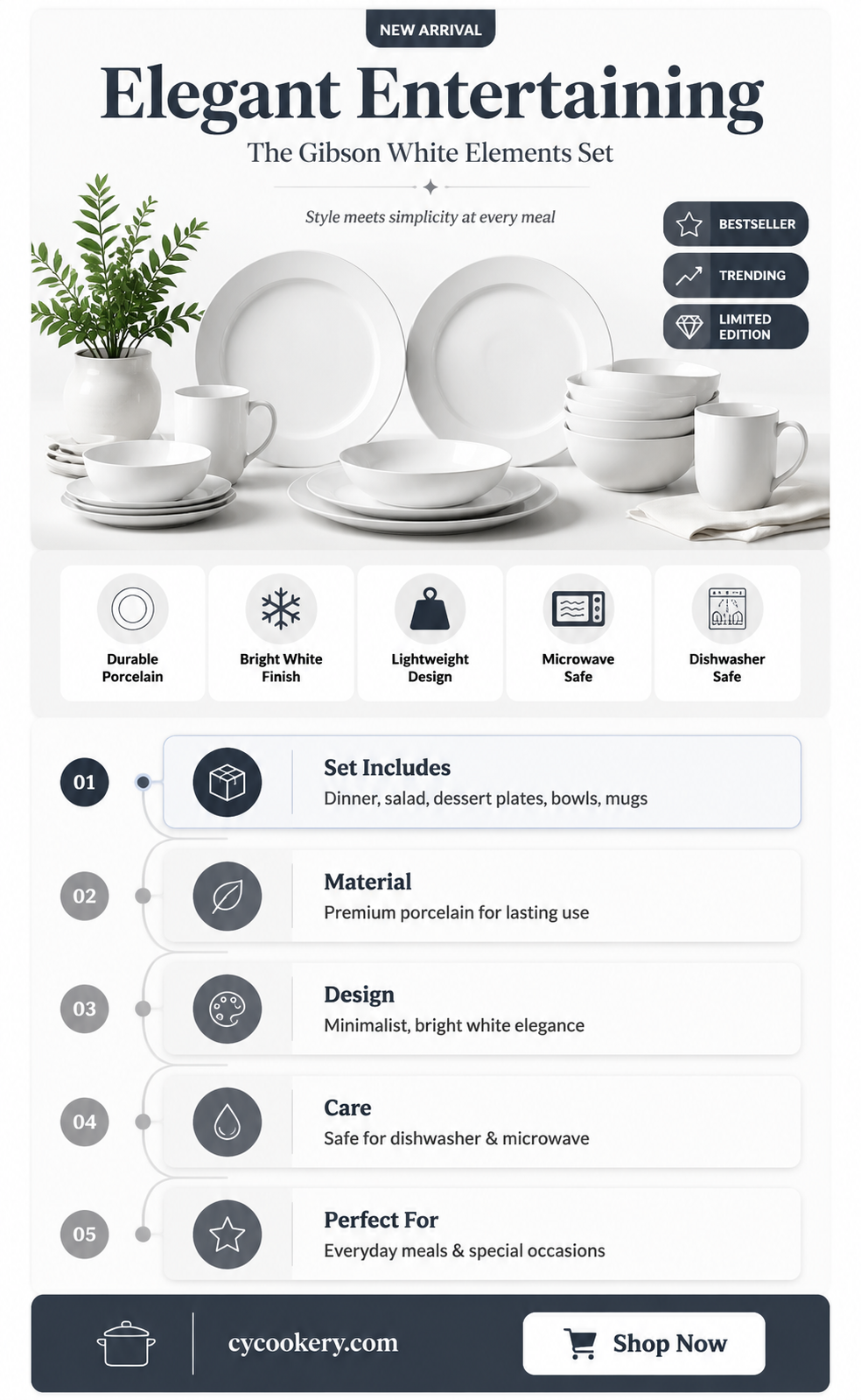42 piece gibson white elements dinnerware set