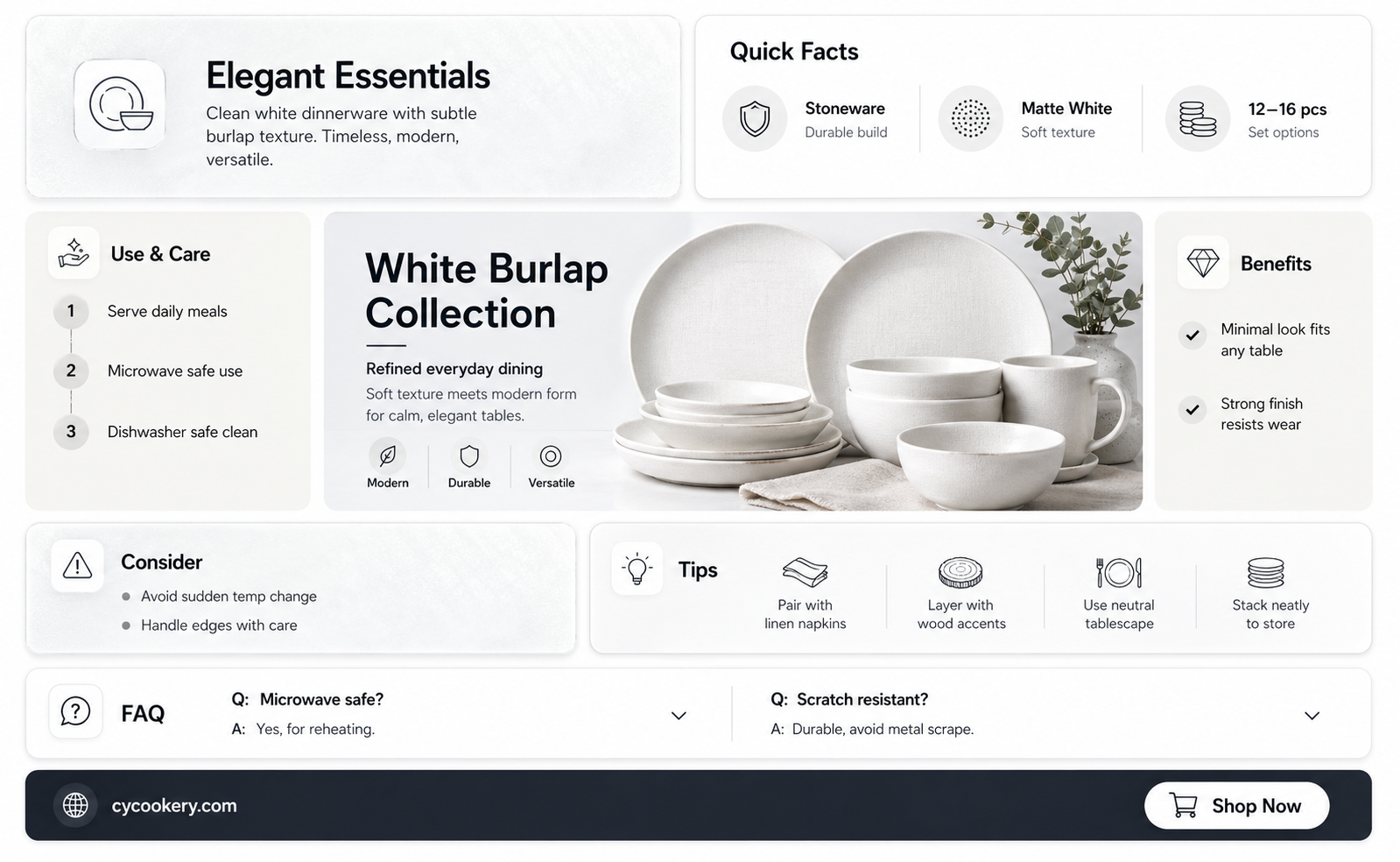 16 pc white burlap dinnerware set by home essentials