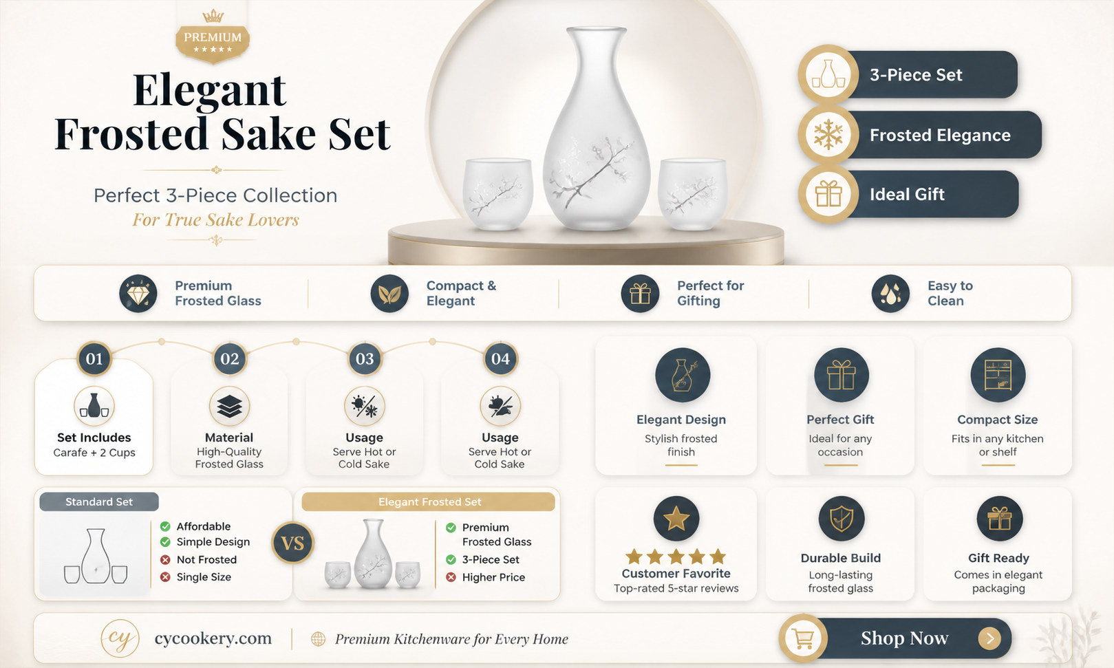 3-piece frosted sake set