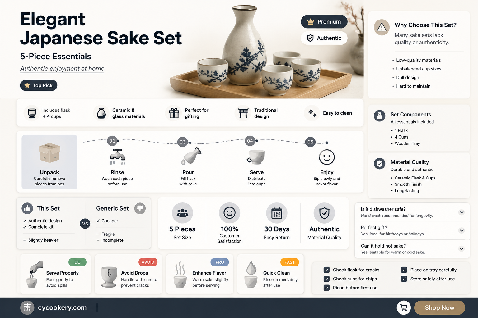 5 piece japanese sake set