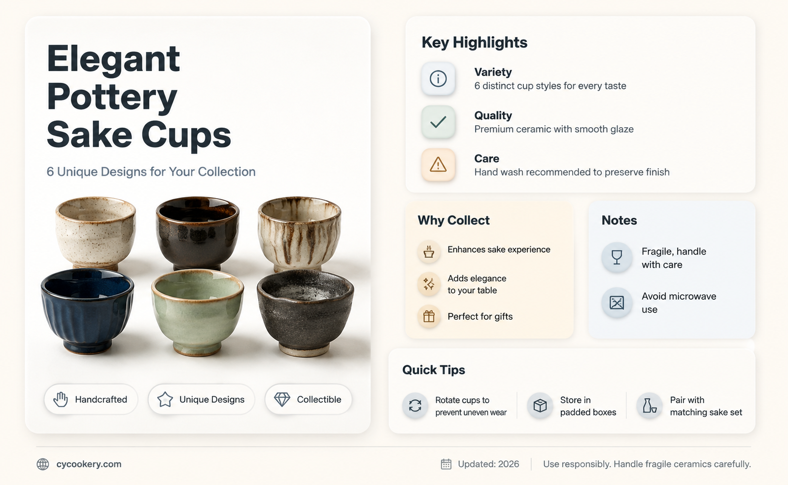 6 pottery sake cups