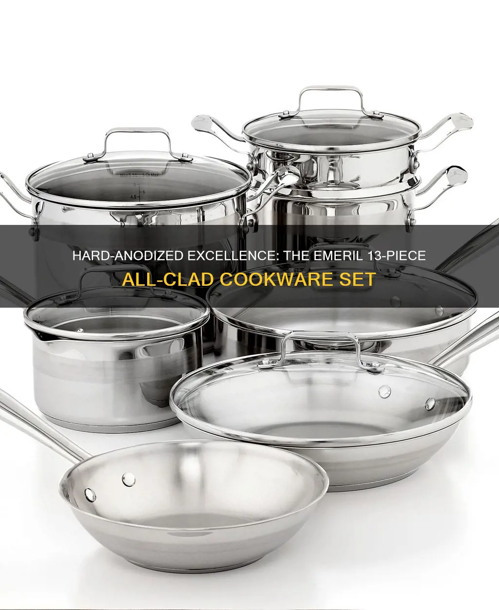 emeril 13-piece all-clad cookware set features hard anodized aluminum