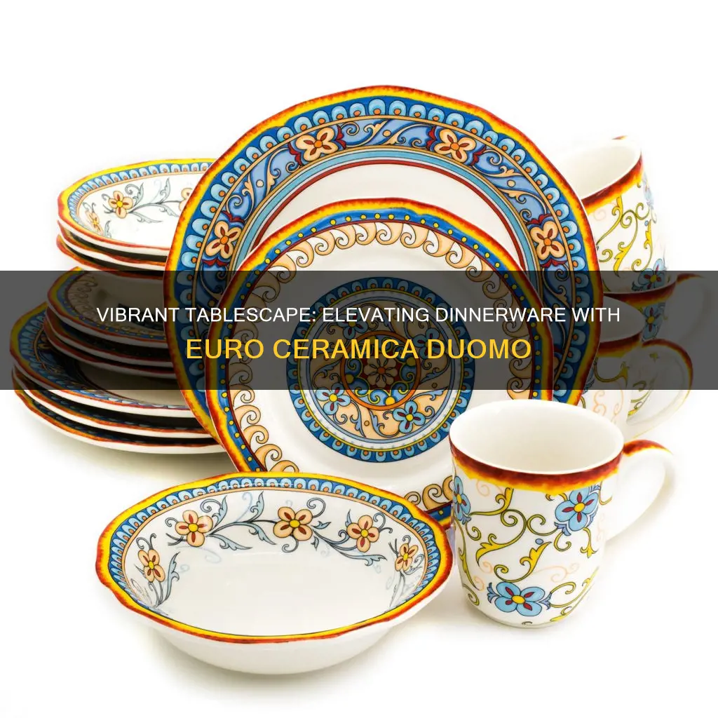 euro ceramica duomo 16-piece dinnerware set in blue yellow