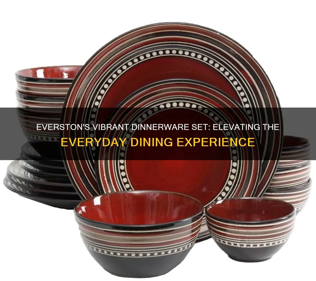 everston 12 pc dinnerware set red metallic reactive