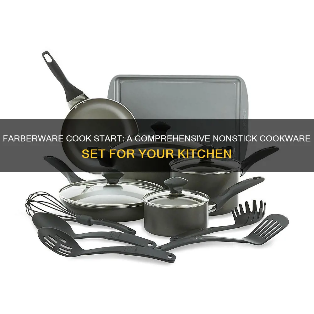 farberware cook start nonstick cookware set 15-piece pewter