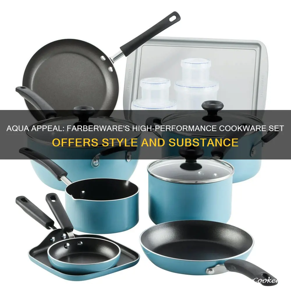 farberware high performance 17-piece aqua cookware set with lids