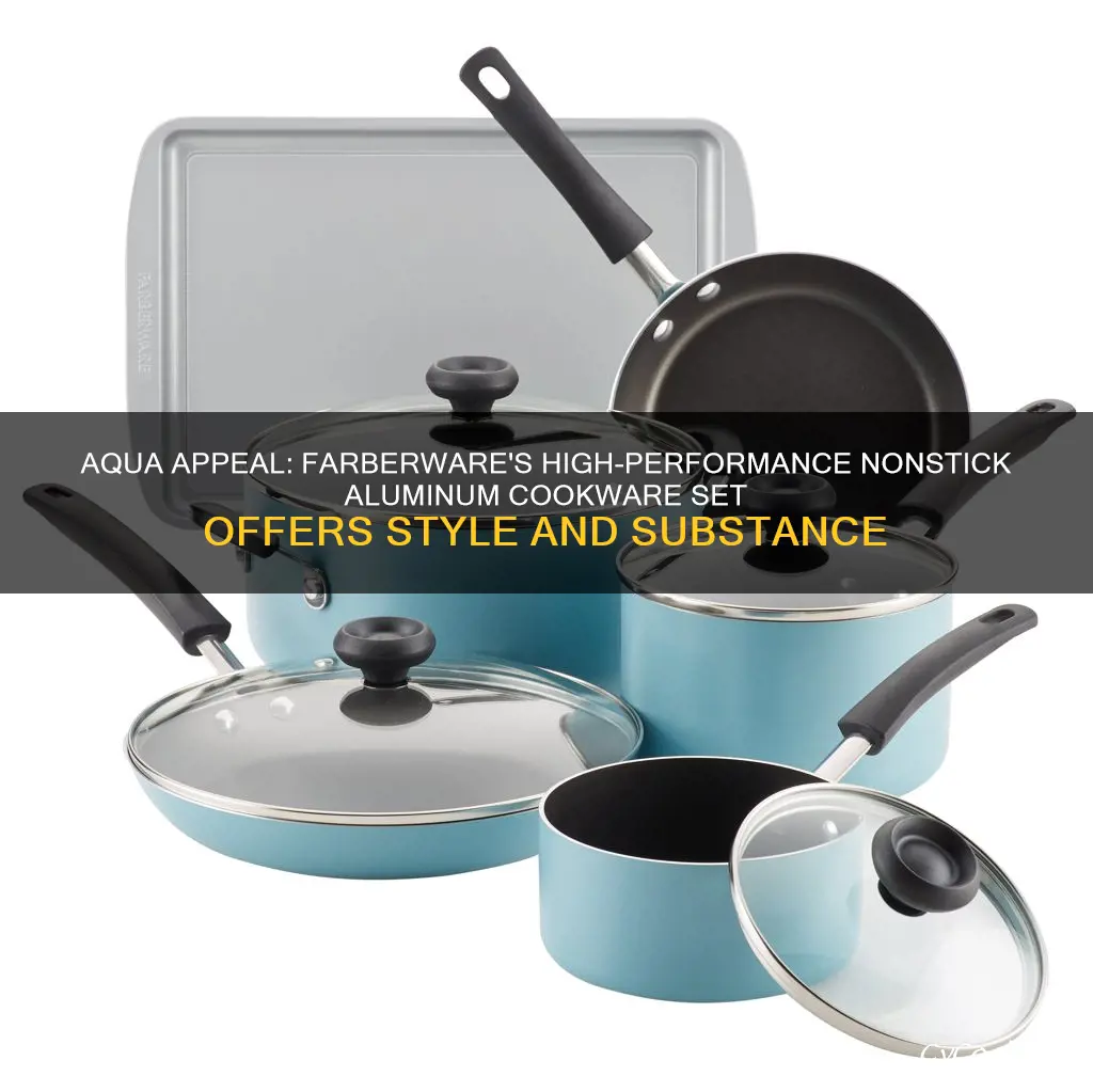 farberware high performance nonstick aluminum 17-piece cookware set in aqua