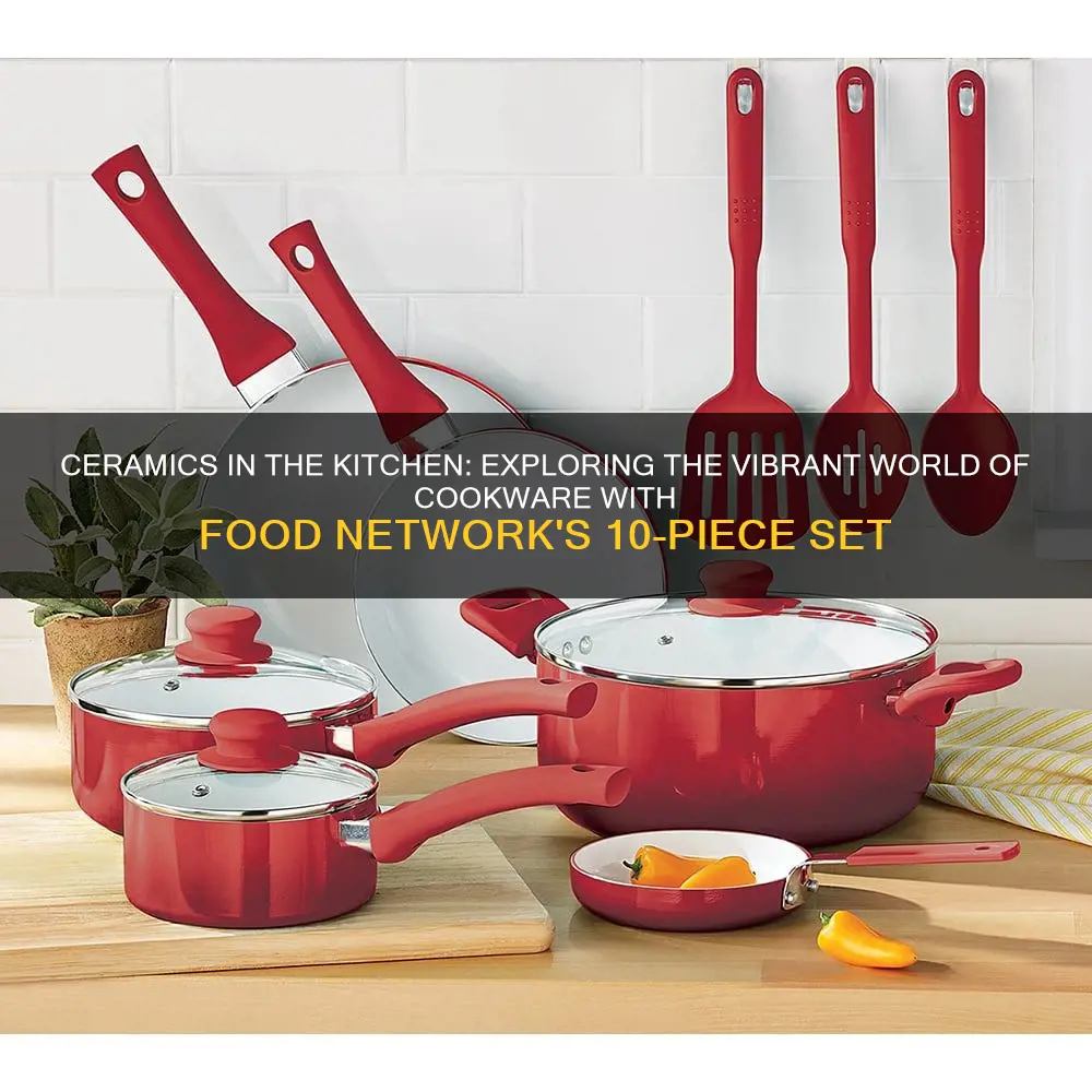 food network 10 pc ceramic cookware set red 10pc