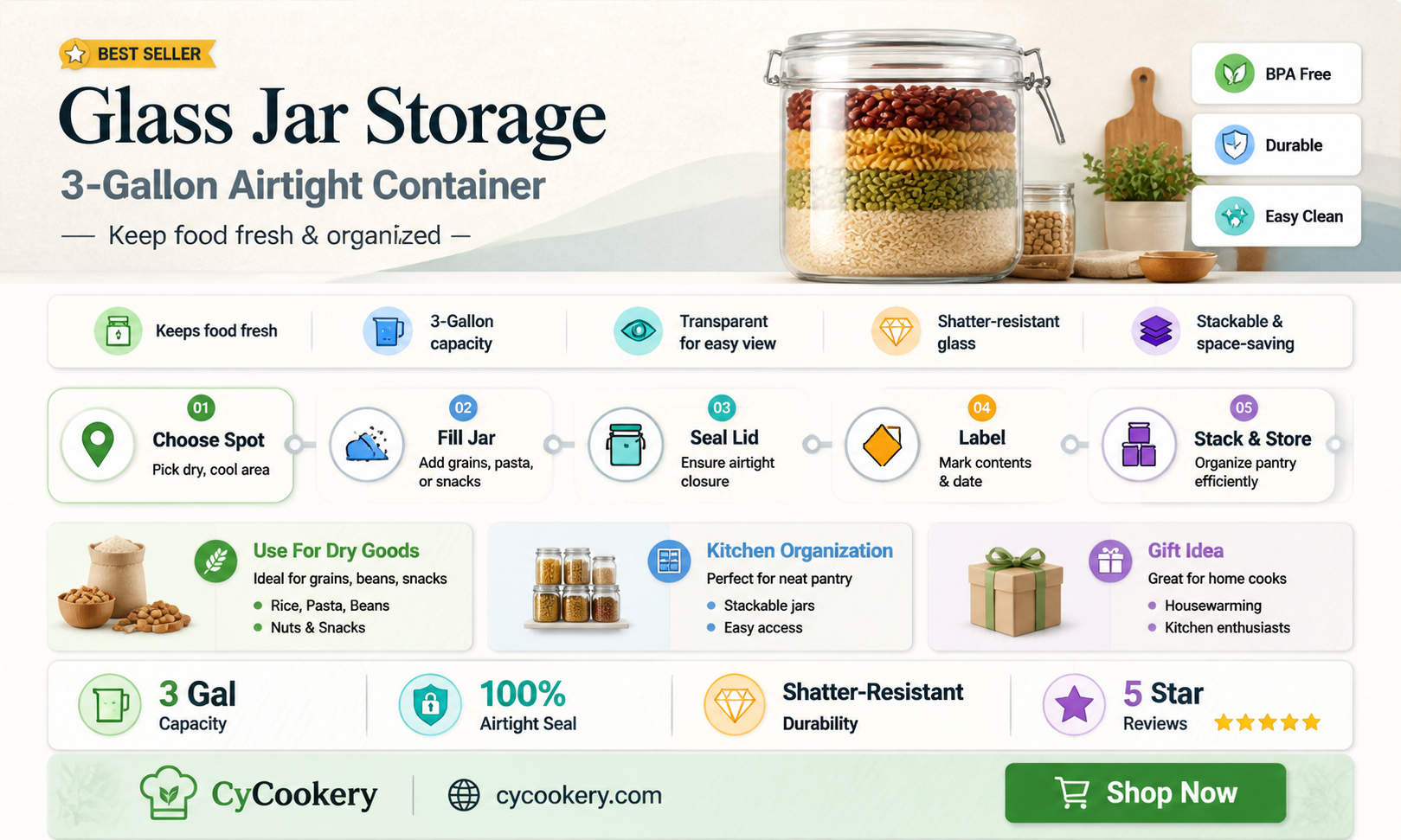 3 gallon glass jar with airtight lid
