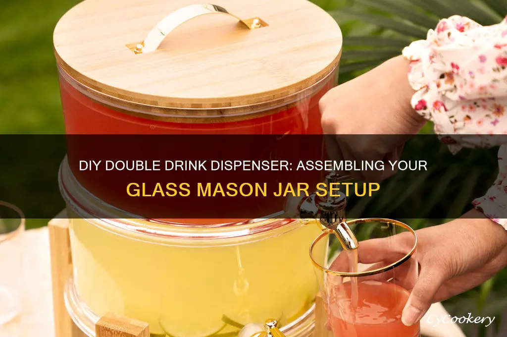glass mason jar double beverage drink dispenser assembly