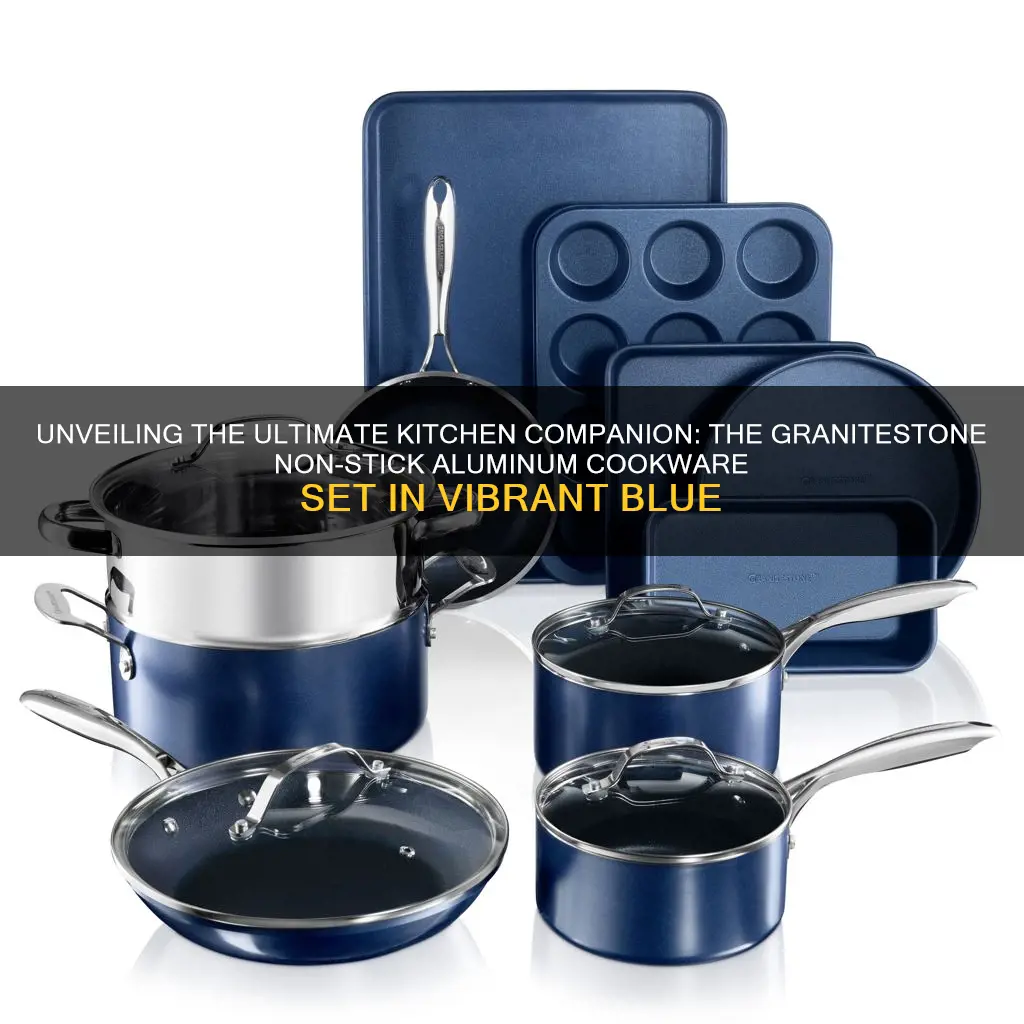 granitestone - 15-piece non stick aluminum cookware set - blue