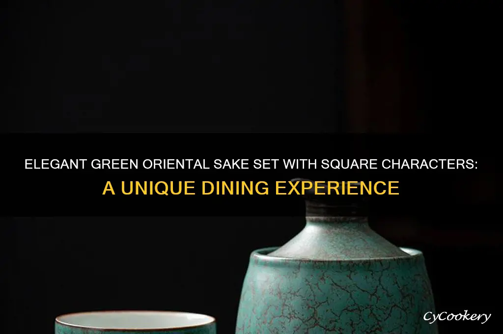 green oriental sake set square characters