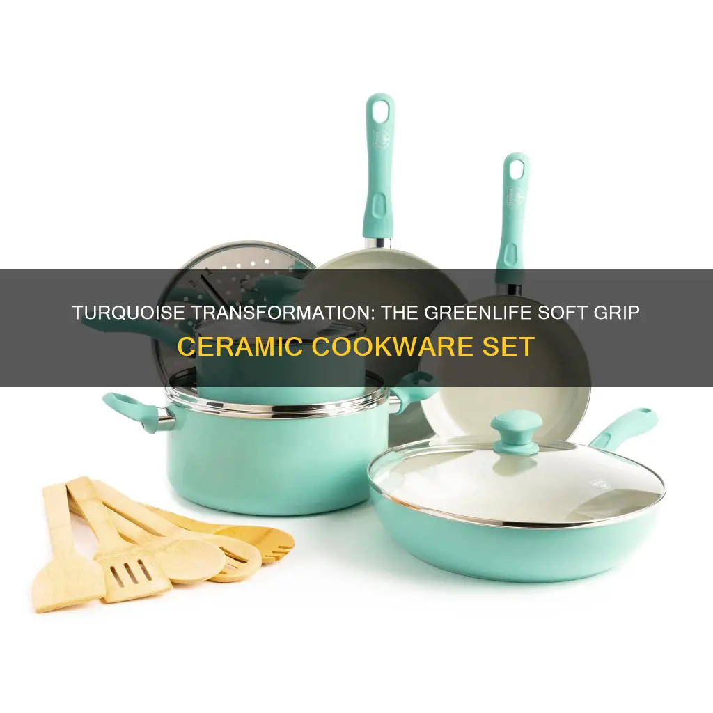 greenlife 14pc soft grip ceramic non stick cookware set turquoise