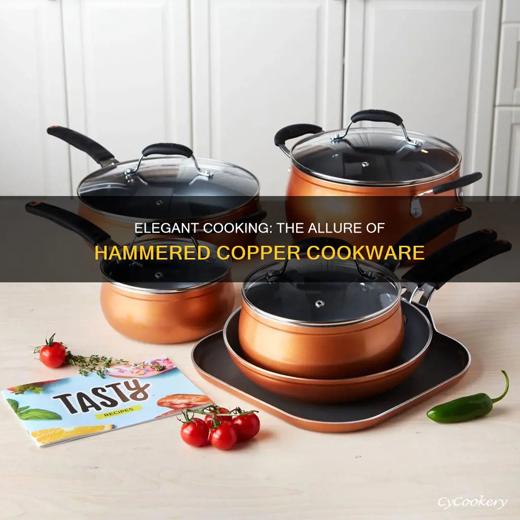 hammered copper 10-piece aluminum non-stick cookware set with glass lids