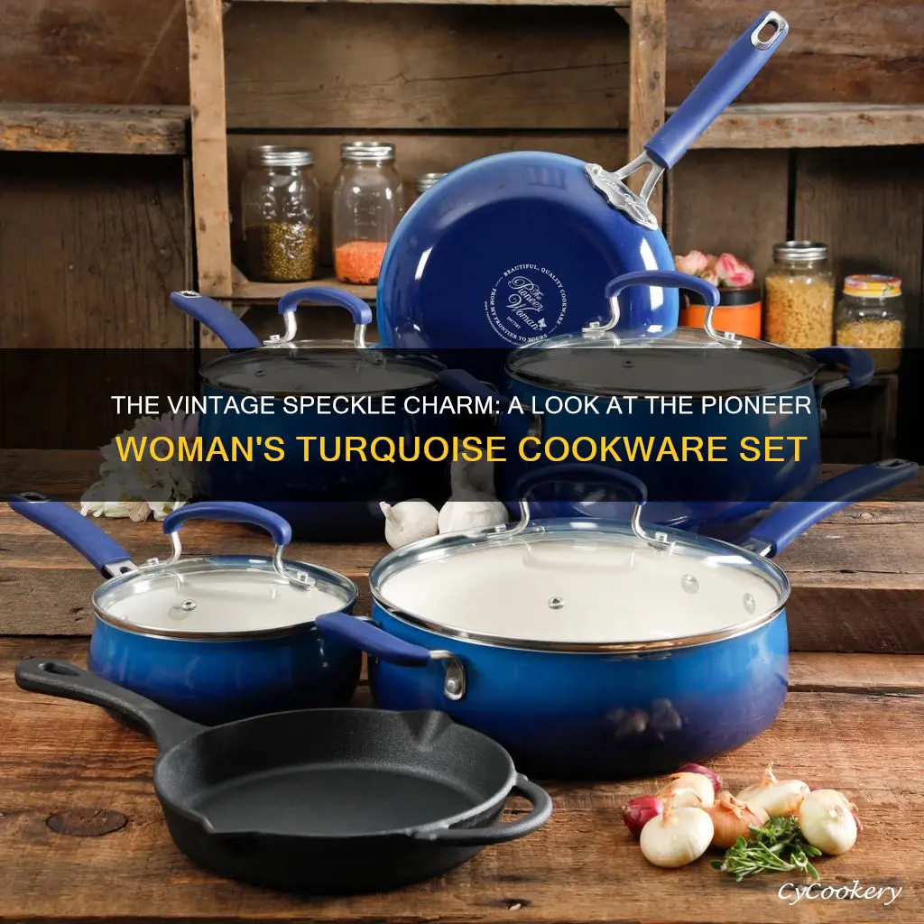 he pioneer woman vintage speckle turquoise cookware set 17 piece