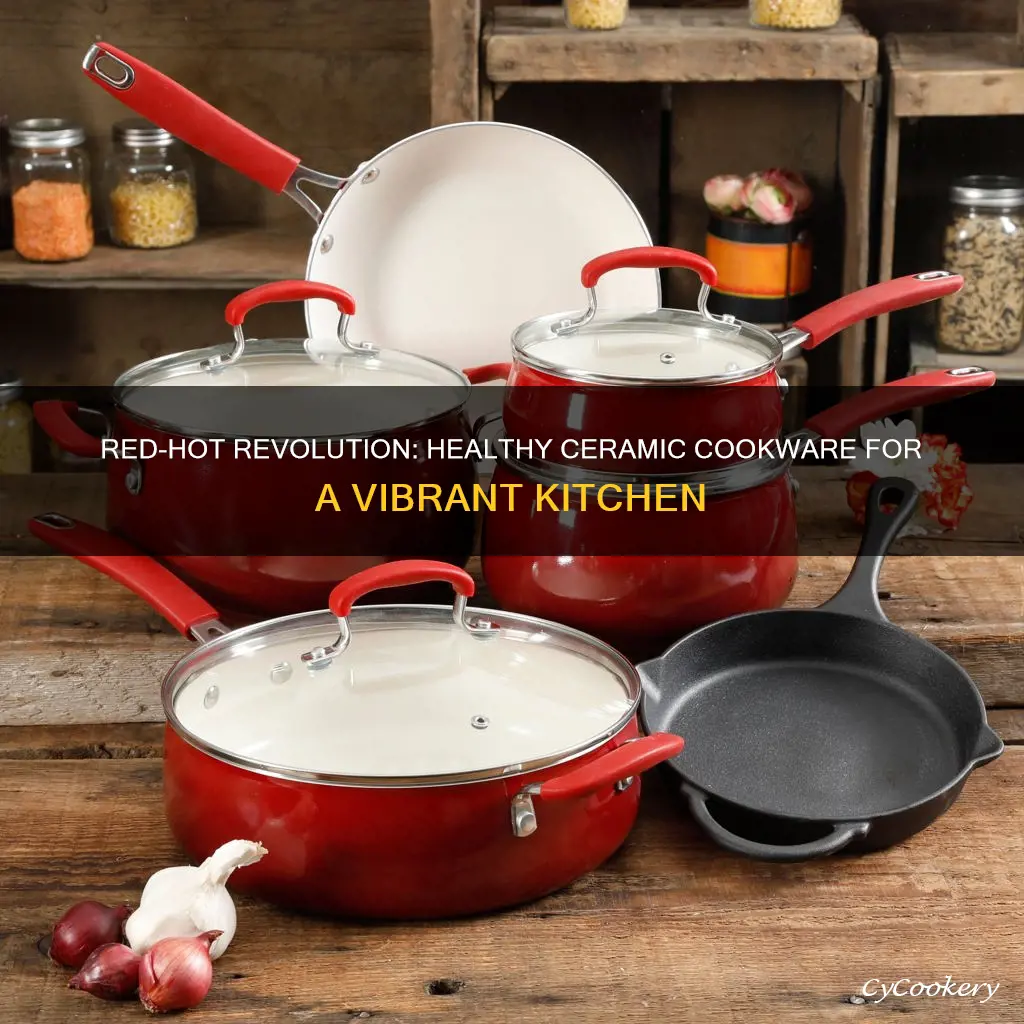 healthy living 10pc ceramic cookware set red