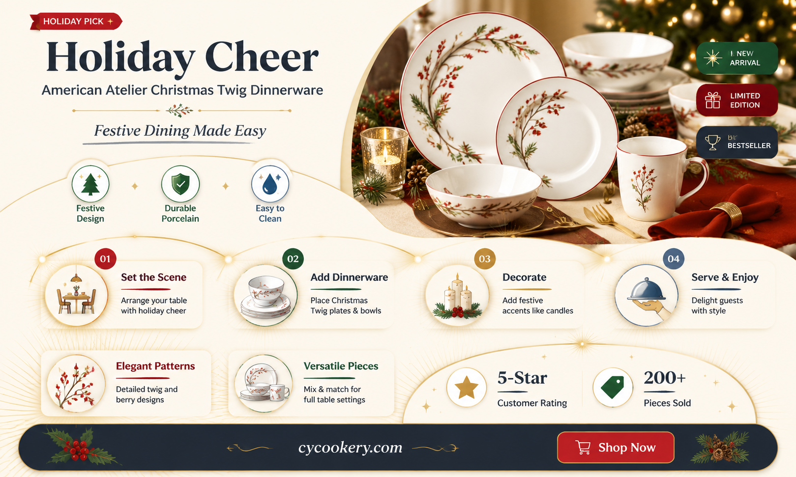 american atelier christmas twig 20 pc dinnerware set