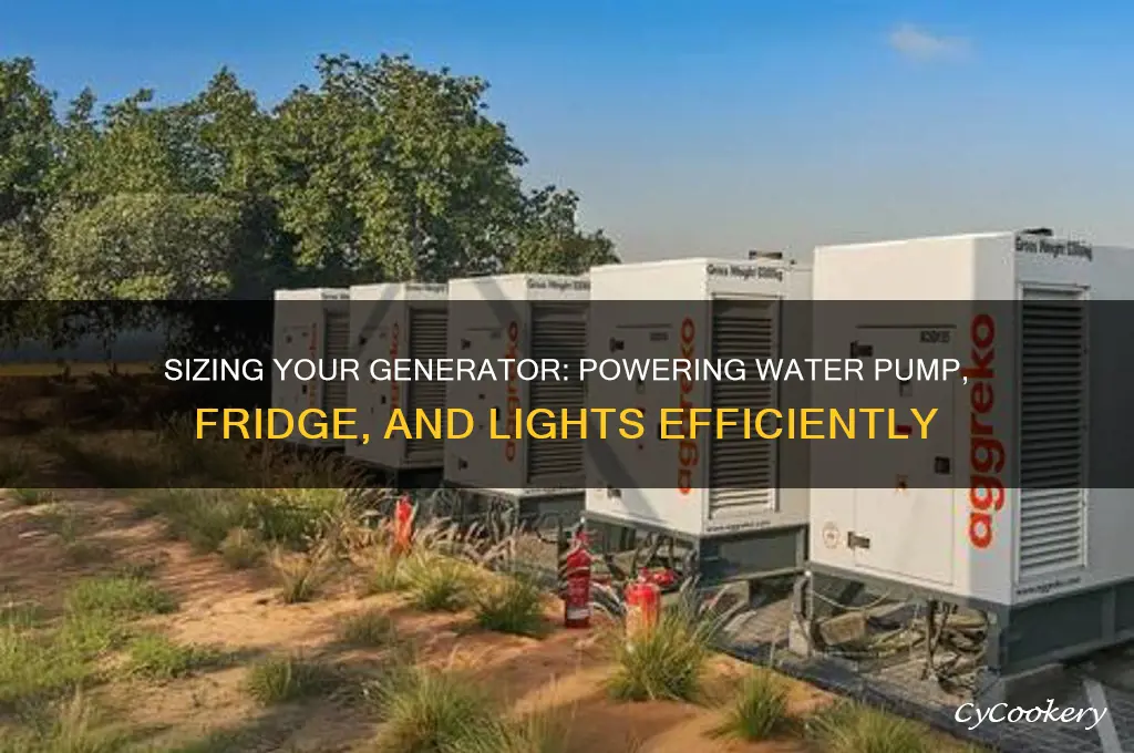 how big generator to run waterpump refrigerator and lights