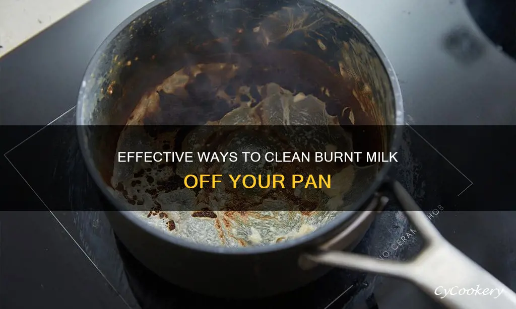 how do you scrub burnt milk off of a pan